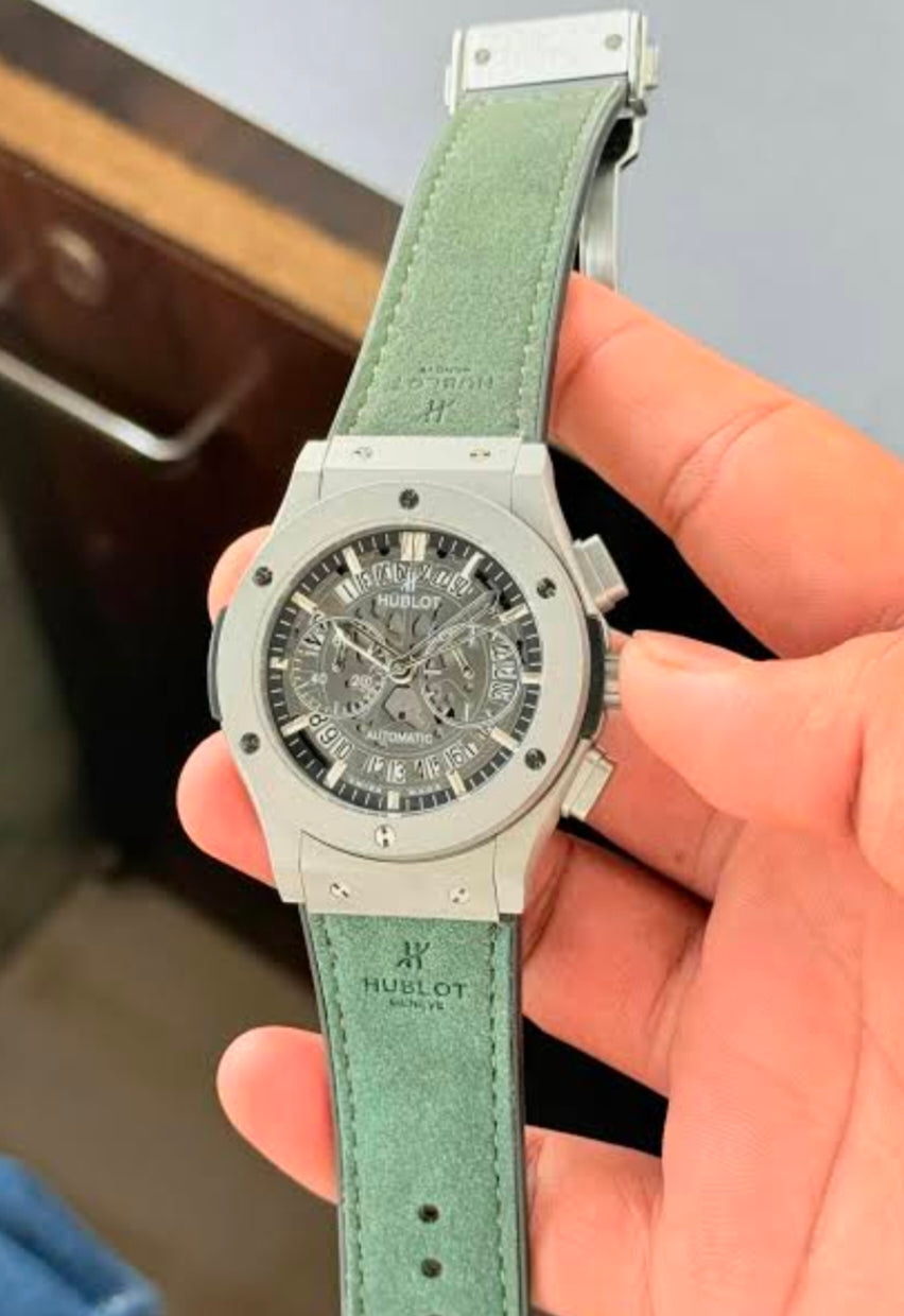 Luxury Hublot Style Watch Chronograph Dial Soft Leather Strap Gift for Men