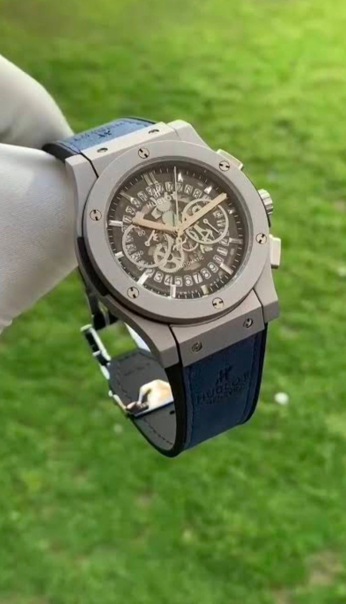 Luxury Hablot Style Watch Chronograph Dial Soft Leather Strap Gift for Men